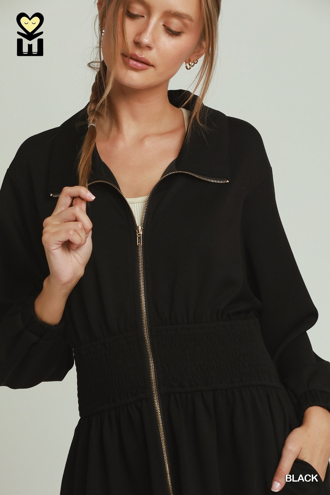 Golden Hour Black Zip Dress