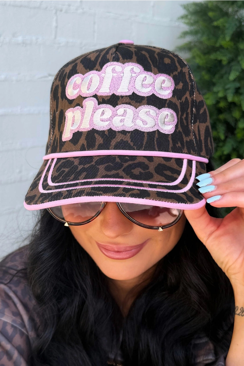 “ Coffee Please ” Leopard Print Hat