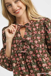 Brown Floral Babydoll Dress