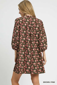Brown Floral Babydoll Dress