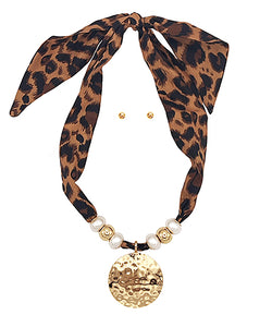 Leopard & Gold Pendant Scarf Necklace