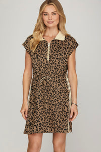 Leopard Print Half-Zip Mini Dress