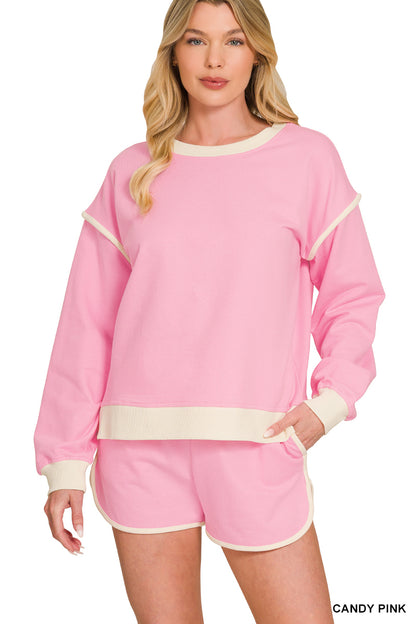 Candy Pink French Terry Pullover & Shorts Set