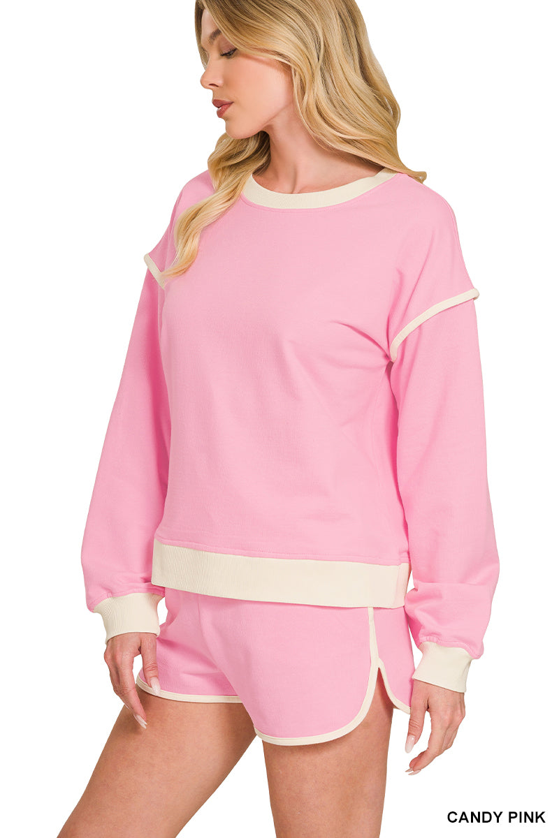 Candy Pink French Terry Pullover & Shorts Set