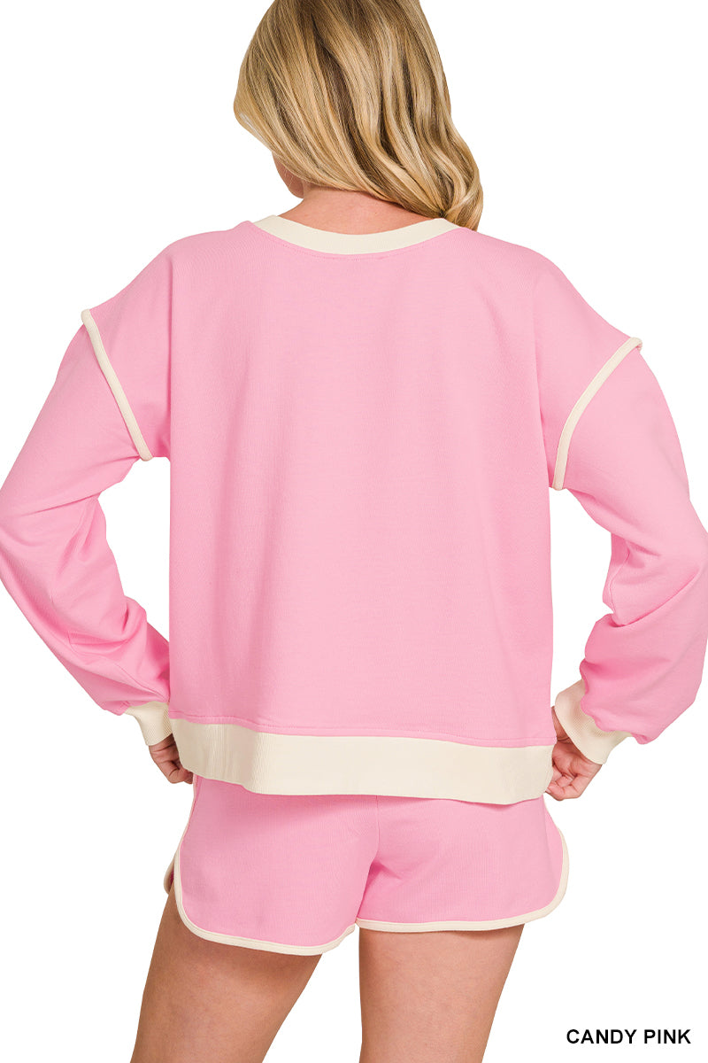 Candy Pink French Terry Pullover & Shorts Set