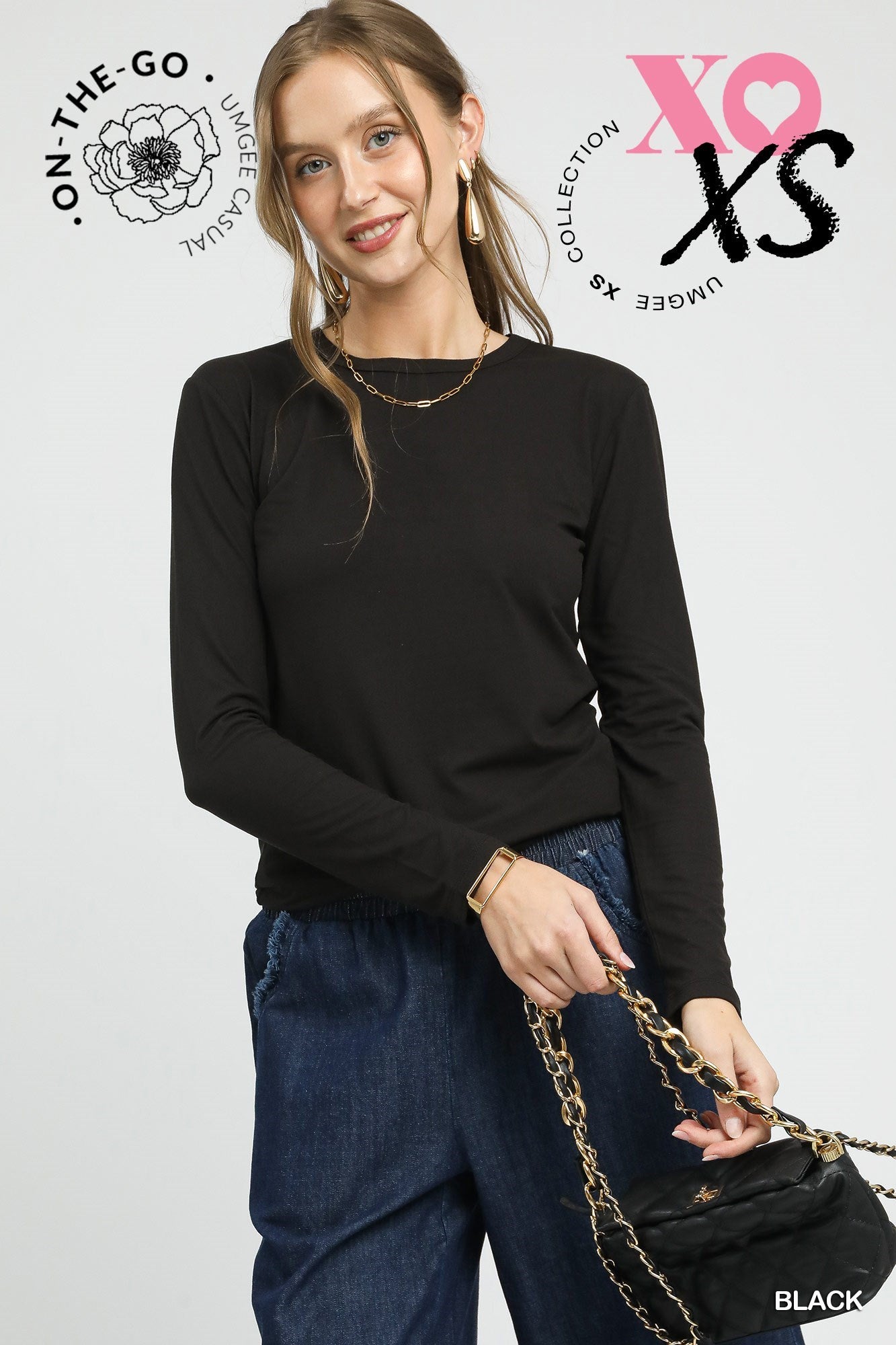 Black Long Sleeve Crew Neck Top