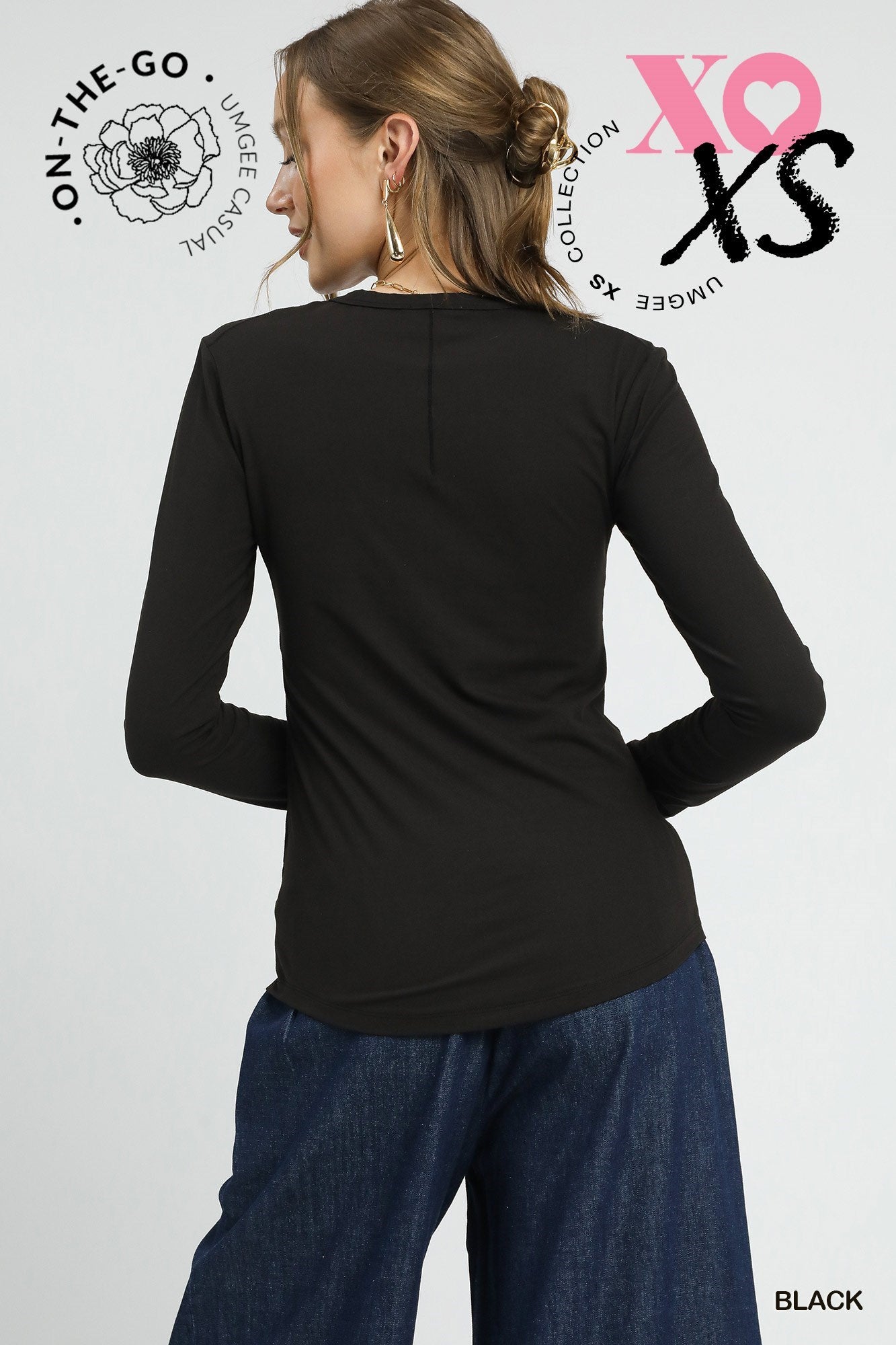Black Long Sleeve Crew Neck Top