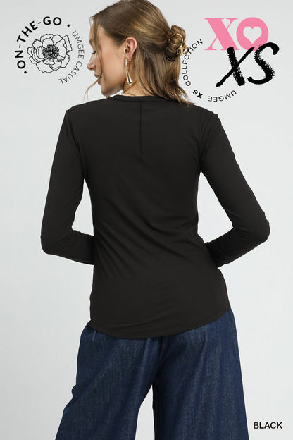 Black Long Sleeve Crew Neck Top