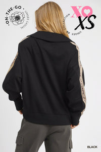 Black Luxeknit  Pullover w/ Leopard Trim