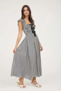 Black Plaid Bow Detail Midi Dress