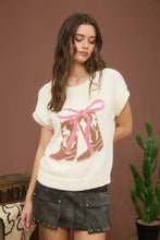 Load image into Gallery viewer, Cream Short Sleeve Boot Print Knit Sweater
