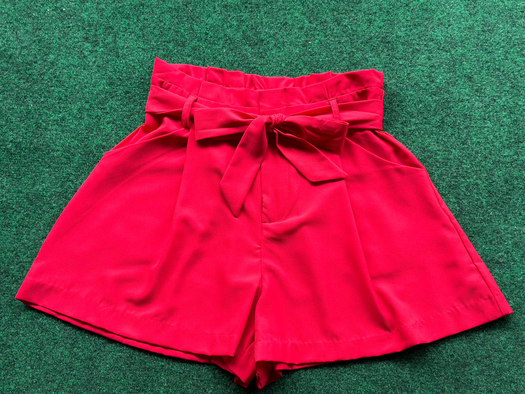 Red front tie bow shorts