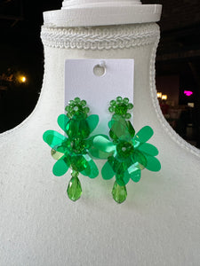 Green beaded Flower earrings
