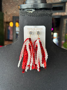 Red & White Sequin Tassel earrings