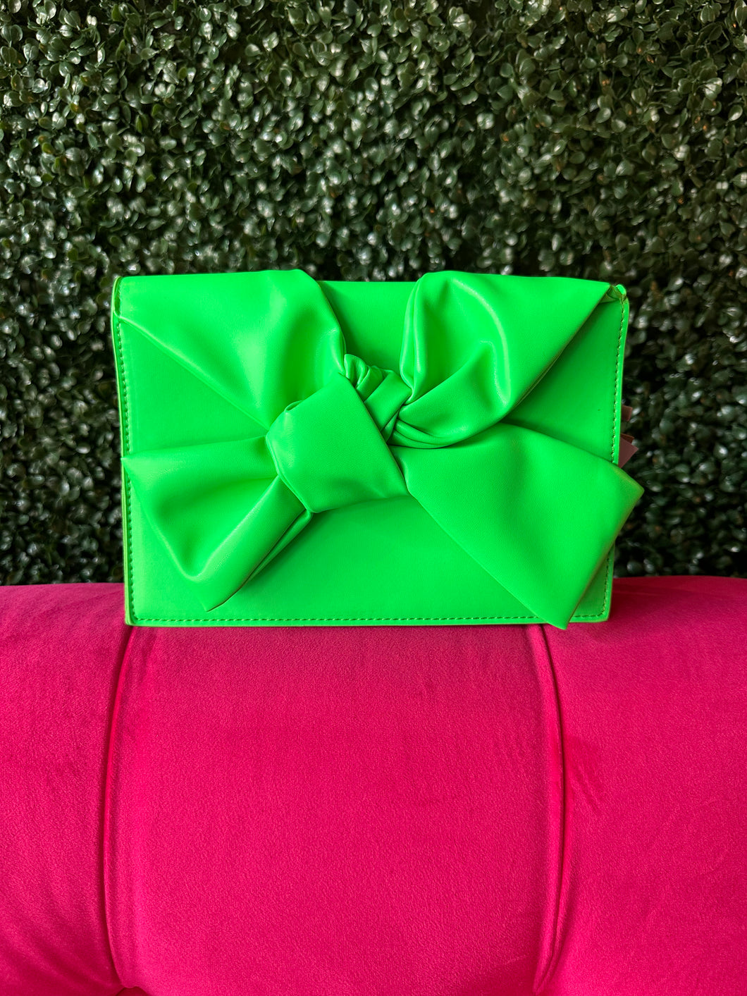 Neon Green Bow Front clutch