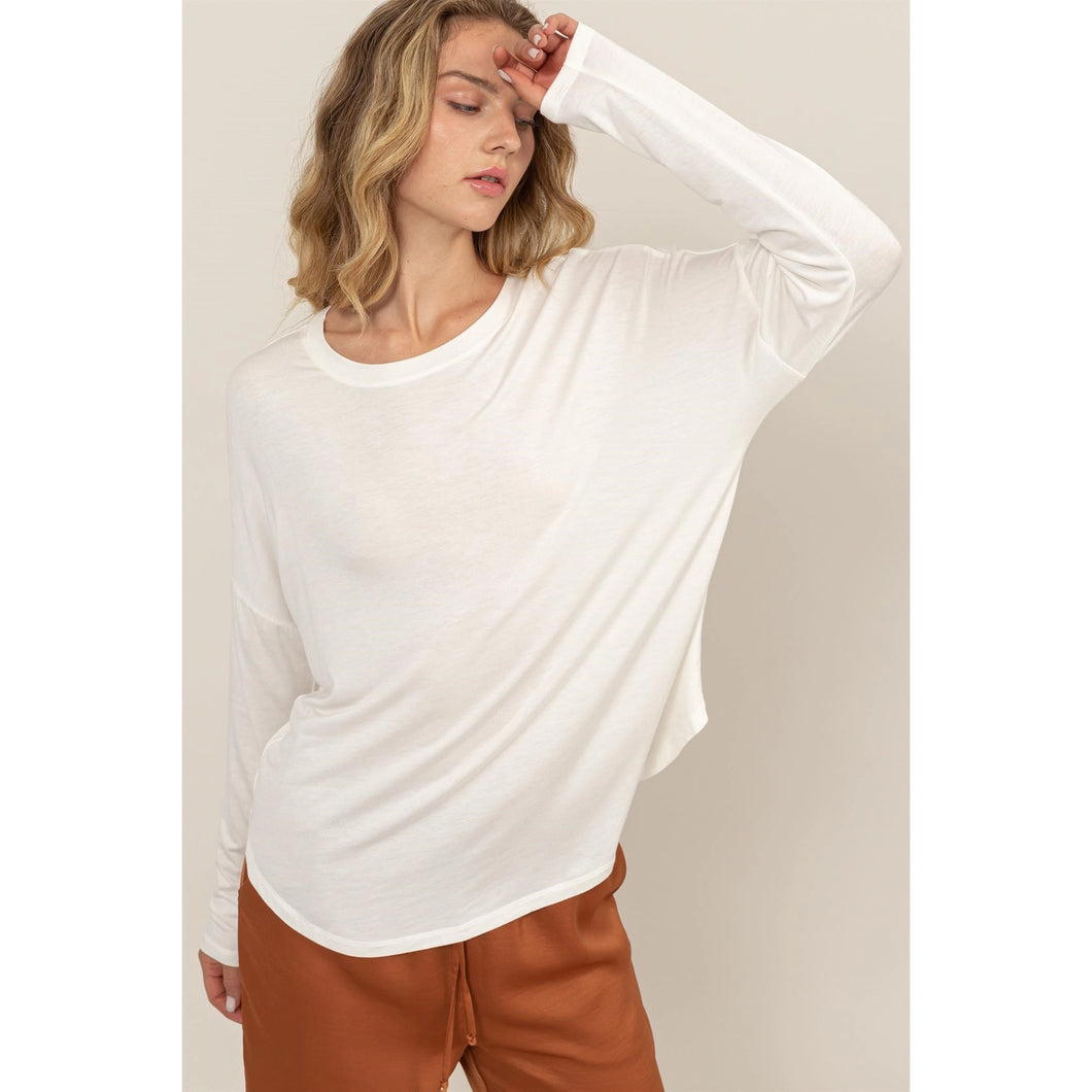 Off White Long Sleeve Basic Top
