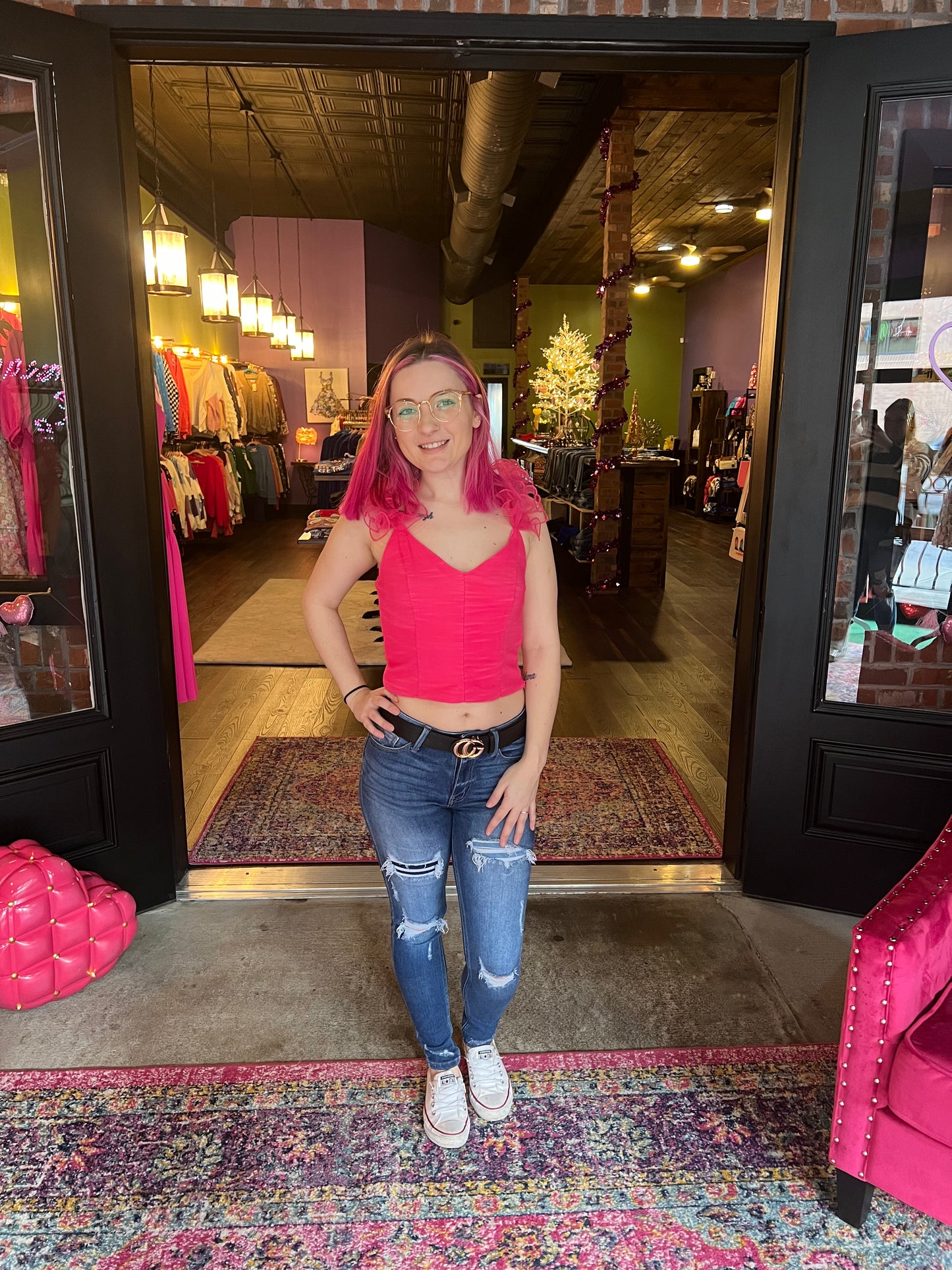 Hot pink ruffle sleeve top