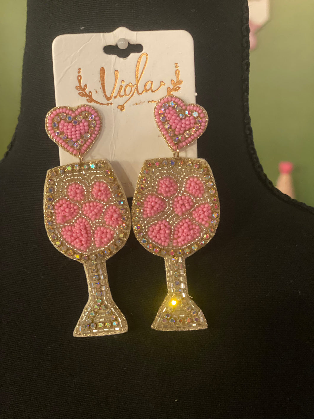 Pink wine glass earrings