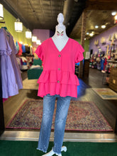 Load image into Gallery viewer, Hot Pink Ruffle Detail Babydoll top
